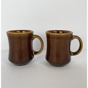 TUXTON #19 Coffee Mugs Brown Caramel Glaze Heavy Set Of 2 Thick Ceramic